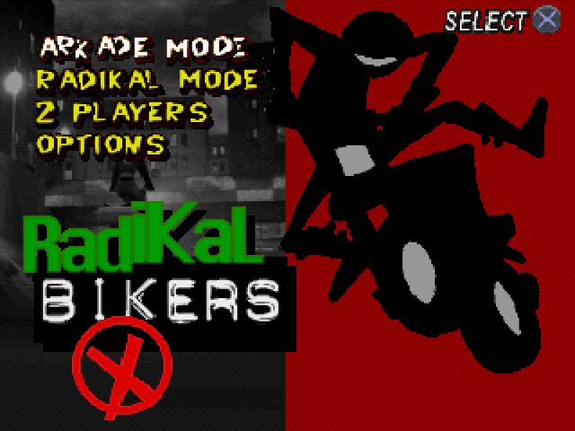 Radikal Bikers title screen for Playstation